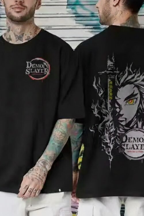 Demon Slayer Oversized Black Cotton T-Shirt for Men